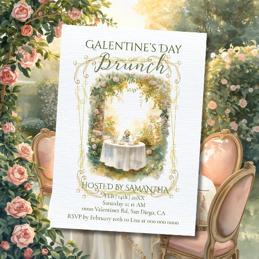 Rococo Garden Frame Galentine Brunch Soft Florals Kaart