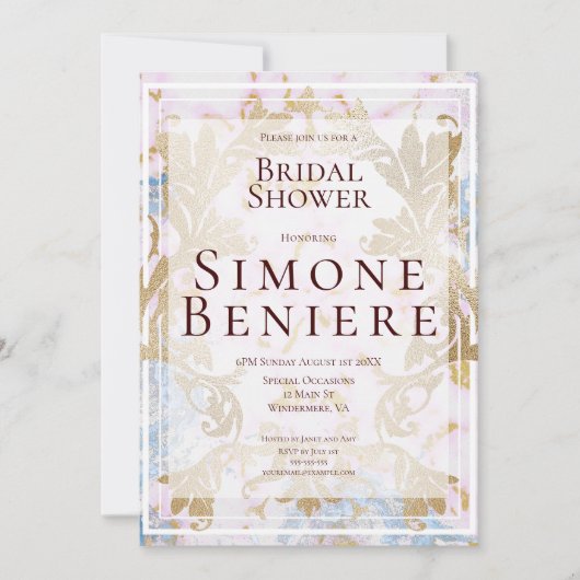 Rococo Gold Filigree Invitation de douche nuptiale (Devant)
