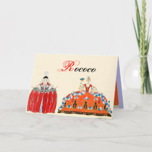 ROCOCO LADIES MODE KOSTUME ONTWERPMONOGRAM NOTITIEKAARTJE