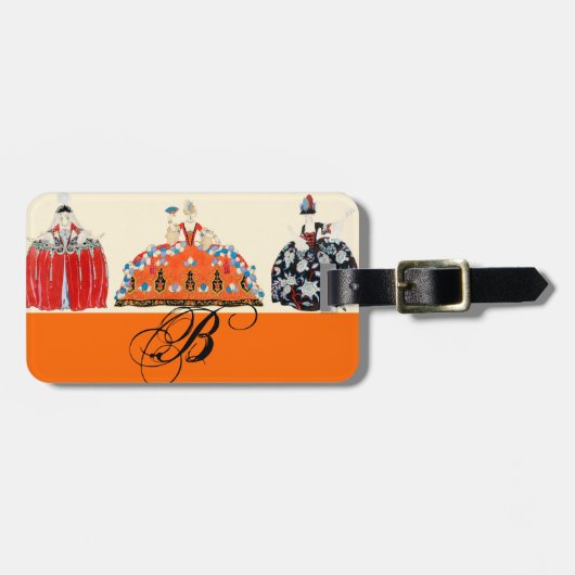 ROCOCO LADY ART DECO MODE COSTUME MONOGRAM BAGAGELABEL (Voorkant horizontaal)