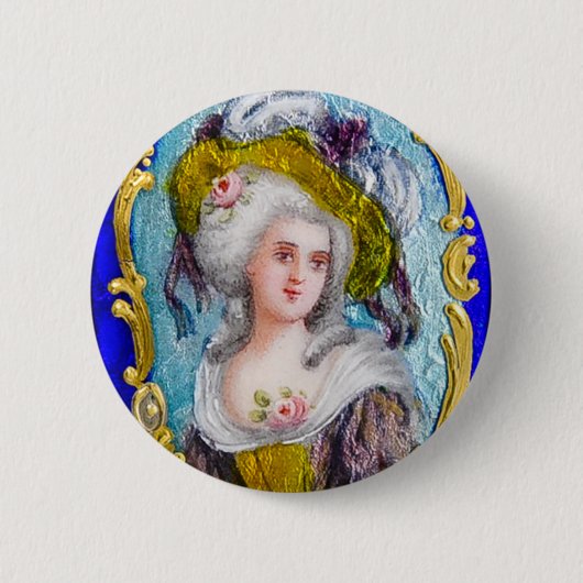 ROCOCO LADY MET PINKROSES RONDE BUTTON 5,7 CM (Voorkant)