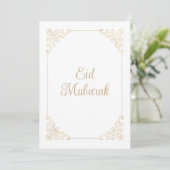 Rococo Lijst Wit Goud Script Eid Mubarak Feestdagenkaart (Staand voorkant)