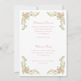 Rococo Ornate Floral Border Rehearsal Dinner Kaart