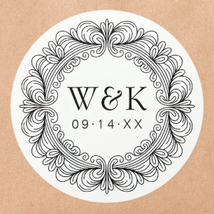 Rococo Paar Initialen bruiloft of Save the Date Ronde Sticker