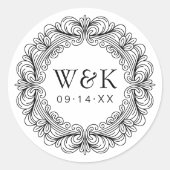 Rococo Paar Initialen bruiloft of Save the Date Ronde Sticker (Voorkant)