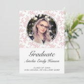 Rococo Pink Afstuderen Foto Afstuderen Uitnodiging (Staand voorkant)