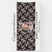 Rococo Pink Black Fotonaam klasse Afstuderen Spandoek (Verticaal)