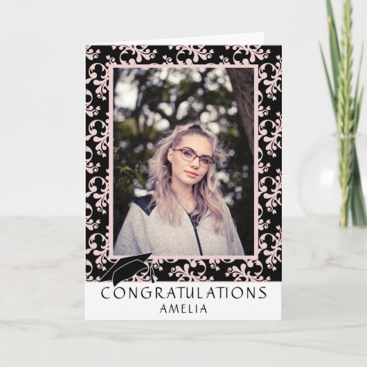 Rococo Pink Felicitaties Afstuderen Foto Kaart (Voorkant)