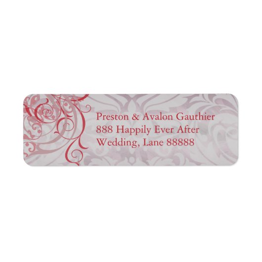  Rococo Red Scroll Damask-adreslabel Etiket (Voorkant)