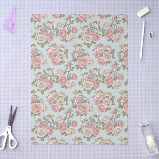 Rococo Revival Cherub Floral Toile Tissuepapier (Craft)