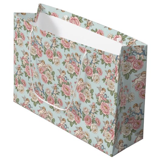 Rococo Revival Cherub Floral Toile Wrapping Paper Groot Cadeauzakje (Voorkant Gekanteld)