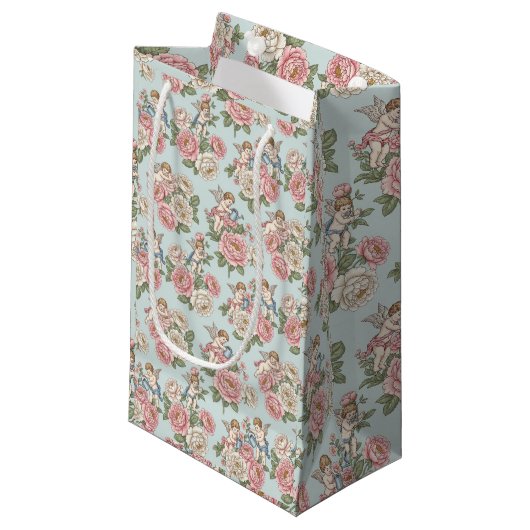 Rococo Revival Cherub Floral Toile Wrapping Paper Klein Cadeauzakje (Voorkant Gekanteld)