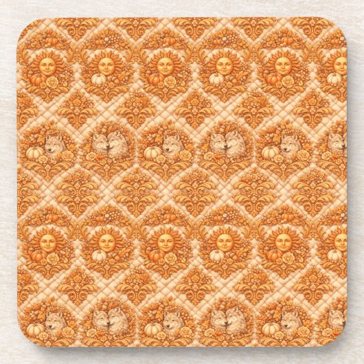 Rococo Revival Damask Nature Pattern Bier Onderzetter (Voorkant)
