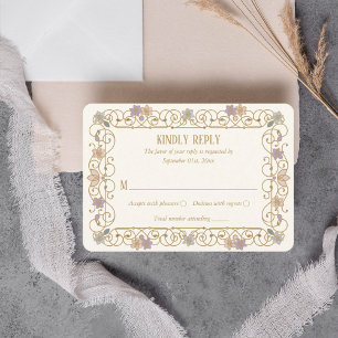 Rococo Revival Elegante Vintage Bloemige Bruiloft RSVP Kaartje