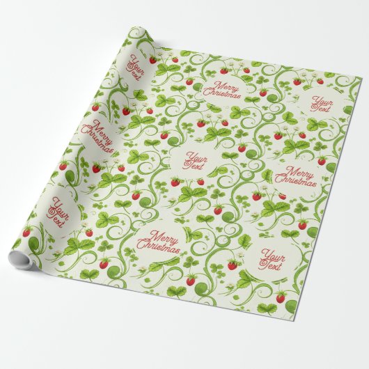Rococo Revival Wild Strawberry & Clover Custom Cadeaupapier (Uitgerold)