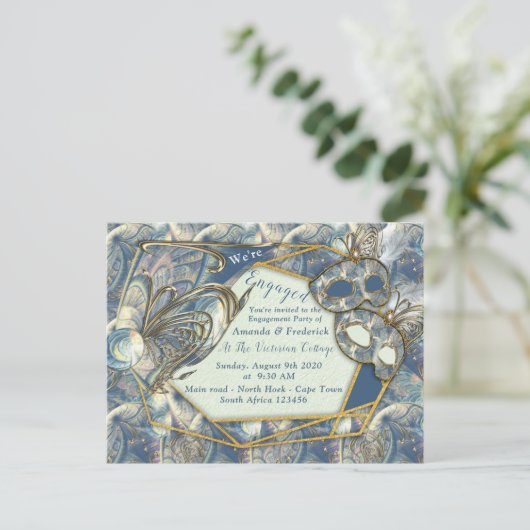 Rococo Rich Romantic Gold Reliefs en maskers Uitnodiging Briefkaart (Staand voorkant)