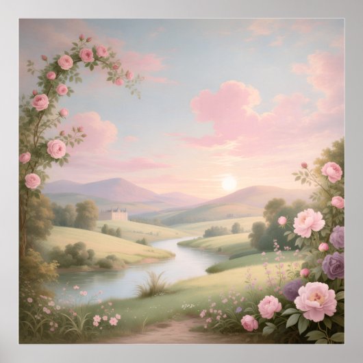 Rococo Rose River Landscape Mural Poster (Voorkant)
