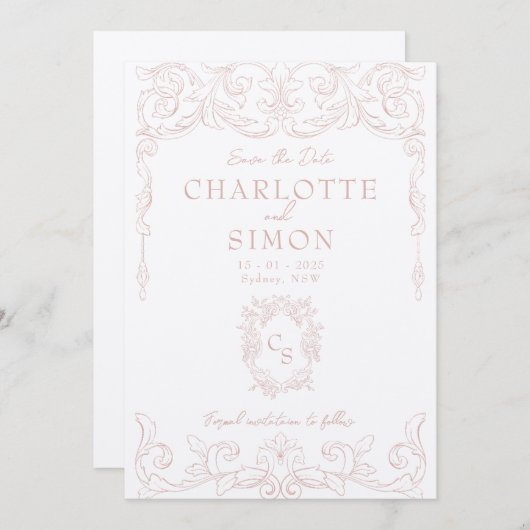 Rococo rose vif Enregistrer la carte de date (Devant / Derrière)