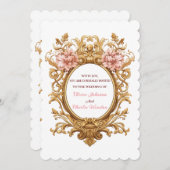 Rococo Royal Wedding Blush Florals Golden Scrolls Kaart (Voorkant / Achterkant)