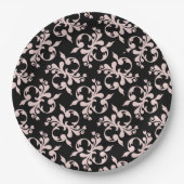 Rococo Roze Black Ornament Patroon Papieren Bordje (Voorkant)