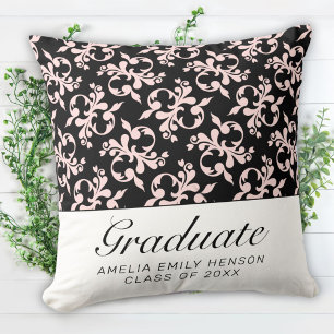 Rococo Roze Black Pattern Afstuderen Afstuderen Kussen