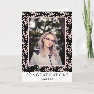 Rococo Roze Felicitaties Afstudeerfoto  Kaart