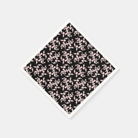 Rococo Roze Zwart Ornament Patroon Servetten (Hoek)
