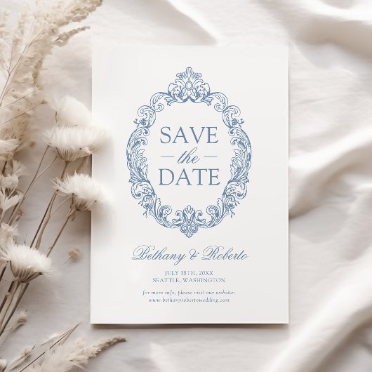Rococo Vintage Bleu Poussiéreux Save The Date