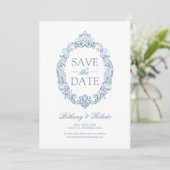 Rococo Vintage Bleu Poussiéreux Save The Date (Debout devant)