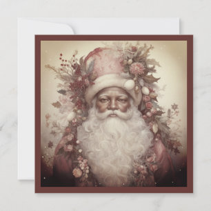 Rococo Zwarte Kerstman Roze Bloem Kersthoed Feestdagenkaart