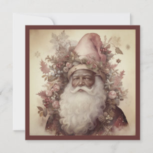 Rococo Zwarte Kerstman Roze Bloemenhoed Witte Baar Feestdagenkaart