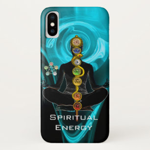 ROD ASCLEPIUS,7 CHAKRAS YOGA LOTUS POSE Blue iPhone X Hoesje