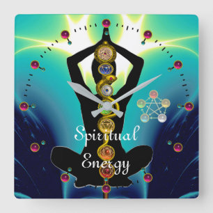 ROD OF ASCLEPIUS 7 CHAKRAS,YOGA LOTUS POSE Blue Vierkante Klok