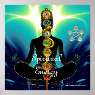 ROD VAN ASCLEPIUS 7 CHAKRAS, YOGA LOTUS POSE Blue Poster