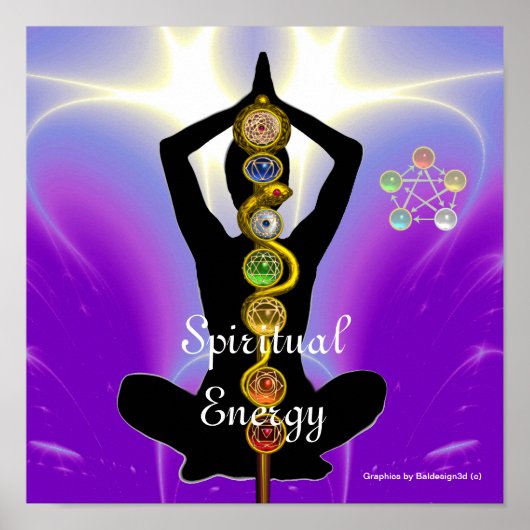 ROD VAN ASCLEPIUS 7 CHAKRAS, YOGA LOTUS POSE Paars Poster (Voorkant)
