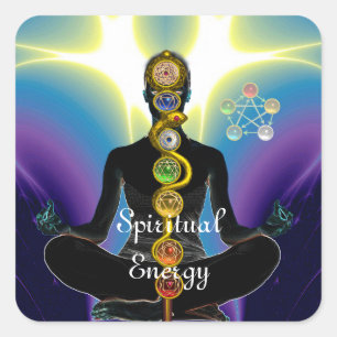 ROD VAN ASCLEPIUS 7 CHAKRAS, YOGA LOTUS POSE Paars Vierkante Sticker