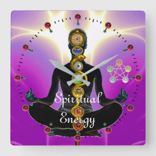 ROD VAN ASCLEPIUS 7 CHAKRAS, YOGA LOTUS POSE Pink Vierkante Klok