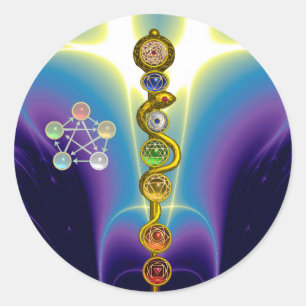 ROD VAN ASCLEPIUS 7 CHAKRAS, YOGA, SPIRITUELE ENER RONDE STICKER