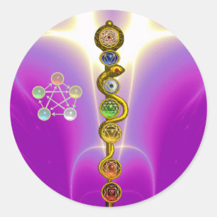 ROD VAN ASCLEPIUS 7 CHAKRAS, YOGA, SPIRITUELE ENER RONDE STICKER