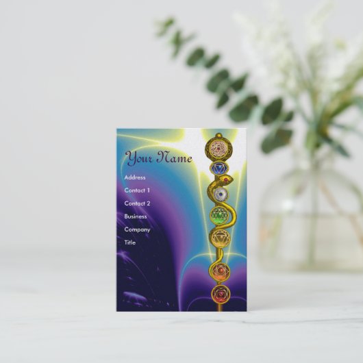 ROD VAN ASCLEPIUS,7 CHAKRAS,YOGA,SPIRITUELE ENERGI VISITEKAARTJE (Staand voorkant)