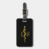 Rod van Asclepius Medical Gold op Black Classy Bagagelabel (Voorkant verticaal)