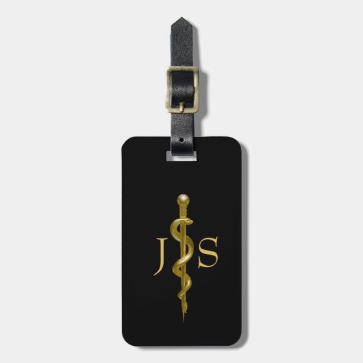 Rod van Asclepius Medical Gold op Black Classy Bagagelabel (Voorkant verticaal)