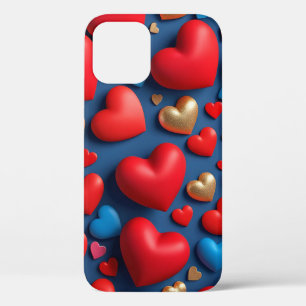 Rode 3D Hartjes Dagelijkse Bescherming Greep Dagel iPhone 12 Pro Hoesje