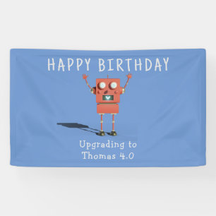 Rode 3D robot kinderverjaardagsfeestje Spandoek