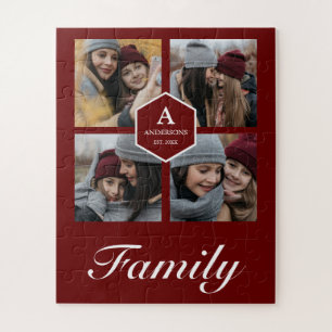 Rode 4 foto's familie foto collage naam legpuzzel