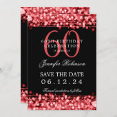 Rode 60e verjaardag Bewaar de datum met details Kaart (Voorkant / Achterkant)