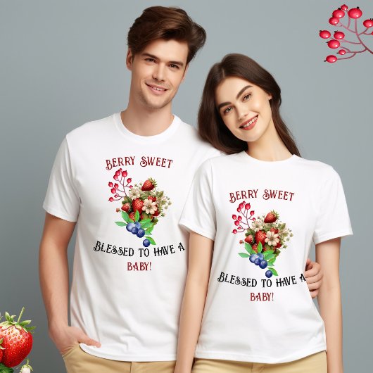 Rode Aardbei Blauwe Berry Zoet Baby shower Ouder T-shirt