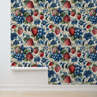 Rode Aardbei & Blauwe Blueberry Boerderij Stijl Behang