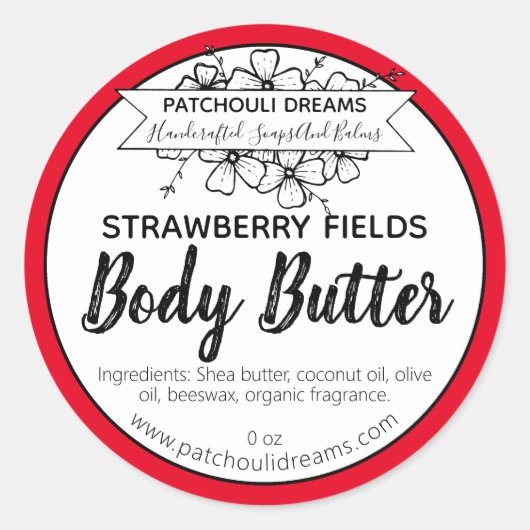 Rode Aardbei Body Butter Labels (Voorkant)