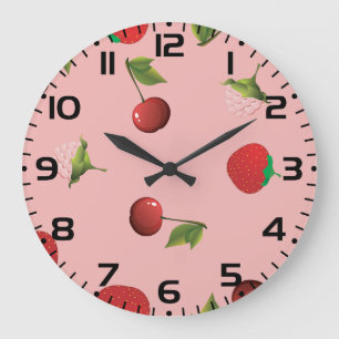 Rode Aardbei en Kers Patroon Roze Fruit Grote Klok